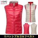 大きいサイズ レディース ゴルフウエア リバッシブル ゴルフ ダウンベスト 秋冬ゴルフ 防寒対策 温か素材 大人ゴルフ 大人カジュアル アラサーコーデ アラフォ...