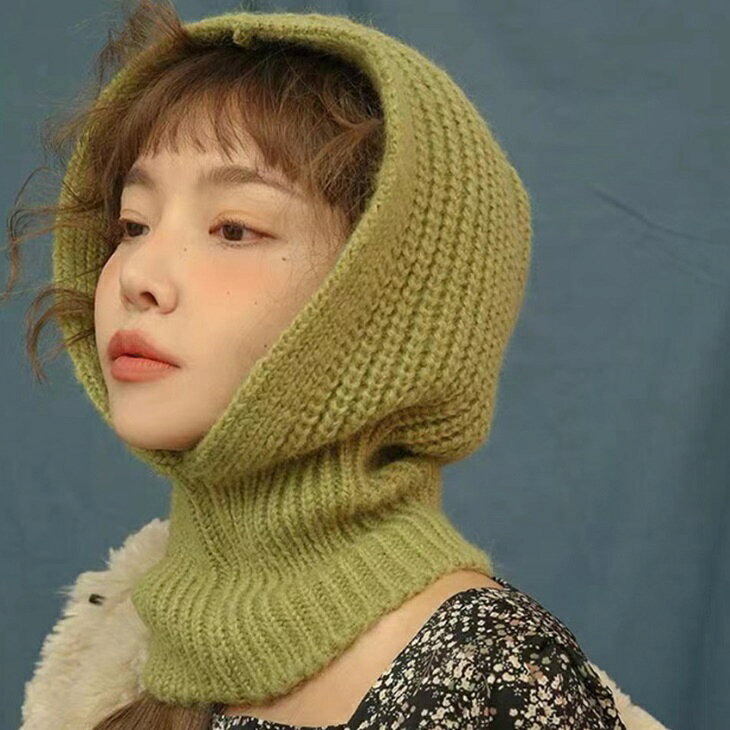 ふんわか 暖か フルフェイス ニット ウール 帽子 キャップ 小顔見え ゴルフキャッ...