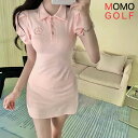 柔らかタッチ 伸縮 レディース ゴルフウエア パフスリーブ シンプルスリム タイトライン ワンピース スポーツワンピース 半袖着痩せワンピ カジュアルゴルフウエ...