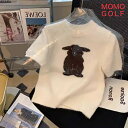 うさぎ柄が可愛い レディース ゴルフウエア 半袖 Uネック サマーセーター Tシャツ 普段着使いにも カジュアルゴルフウエア 動きやすい 素材 オールシーズン対応 ゴルフシャツ 春夏秋冬ゴルフ サマーシャツ インポートカジュアル ゴルフウエア