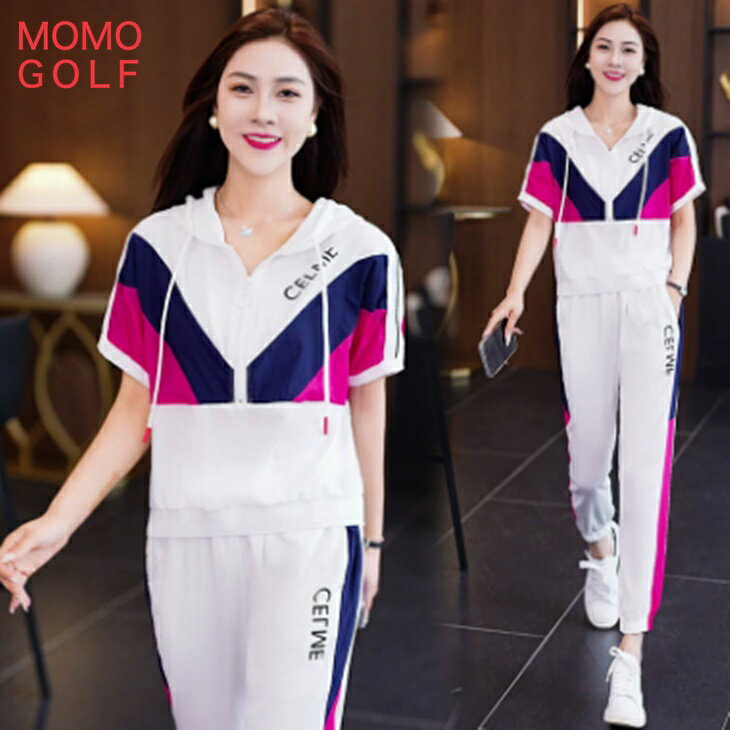 레이디스 골프 웨어 후드 첨부 지퍼 재킷 러프 팬츠 셋업 투피스 올 시즌 봄 여름 가을 겨울 캐주얼 골프 웨어 움직이기 쉬운 소재 한국 골프 입지 않는 임포트 골프 웨어 어른 캐주얼 골프 웨어 후디 스포츠