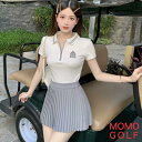 プリーツスカートが可愛い セットアップ レディース ゴルフウエア 半袖ニットシャツ アンダーパンツ付き プリーツスカート セットアップ ツーピース オールシーズ...