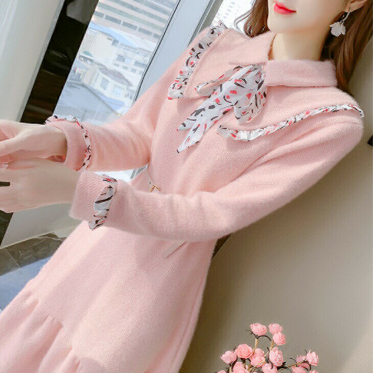 ニットシフォンロングワンピース 春ワンピ 大人ワンピ シンプルワンピ ナチュラルワンピ 綺麗めワンピ シンプルコーデ 大人カジュアル 大人ファッション 大人コーデ アラサーファッション アラサーコーデ 大人韓国コーデ 江南コーデ ins