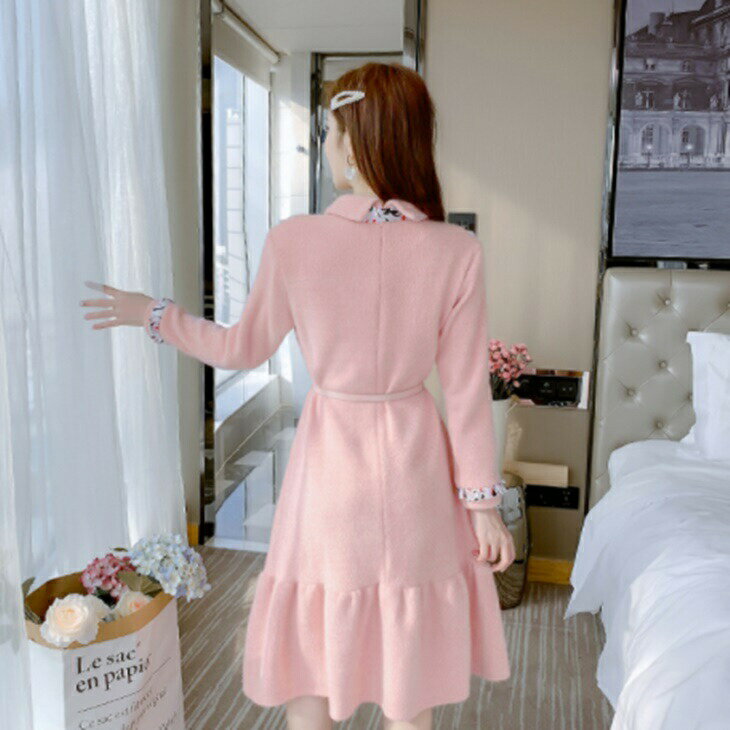 ニットシフォンロングワンピース 春ワンピ 大人ワンピ シンプルワンピ ナチュラルワンピ 綺麗めワンピ シンプルコーデ 大人カジュアル 大人ファッション 大人コーデ アラサーファッション アラサーコーデ 大人韓国コーデ 江南コーデ ins