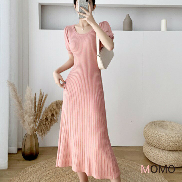 樂天商城 - ラウンドネックニットスリムワンピース 半袖Aラインワンピ ナチュラルワンピ さわやかワンピ カジュアルワンピ シンプルワンピ 大人カジュアル 大人ファッション 大人コーデ アラサーファッション アラサーコーデ アラフォーコーデ 大人韓国コーデ ins