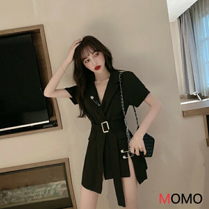 樂天商城 - Vネックピン留めワンピース 変形ワンピース 半袖ショート丈ワンピ 艶やかワンピ フェアリーワンピース セクシーワンピ 大人ワンピ 大人カジュアル 大人ファッション 大人コーデ アラサーファッション アラサーコーデ アラフォーコーデ 大人韓国コーデ