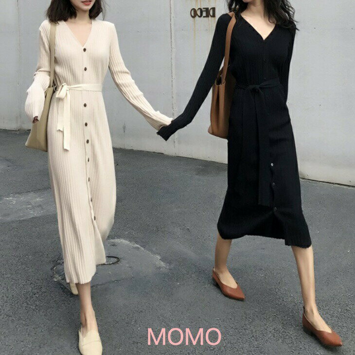 樂天商城 - Vネックニットスリムワンピース ロング丈フェアリーワンピ 清楚系ワンピース ナチュラルワンピ タイトワンピース 大人ワンピコーデ 大人カジュアル 大人ファッション 大人コーデ アラサーファッション アラサーコーデ アラフォーコーデ 大人韓国コーデ
