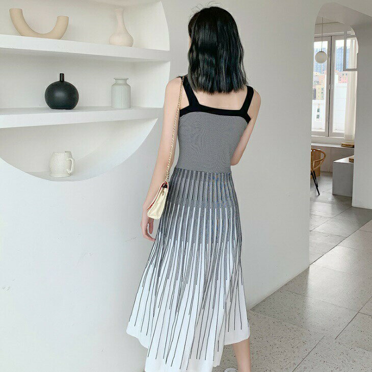 キャミソール ワンピース グラデーション ドレスワンピ フレアワンピ アンブレラ裾 ニットワンピ サマーニット スクエアネック ミモレ丈 ロングワンピ ミモレワンピ レディース Aライン ins 韓国 デート カジュアル ママ ママファッション