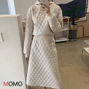 キルティング セットアップ フード付き キルティングスウェットトップス + 伸縮ハイウエストスリムAラインスカート セットアップ ツーピース 大人ファッション 大人コーデ 大人カジュアル 大人韓国コーデ アラサーファッション アラサーコーデ アラフォーコーデ シンプル(4)