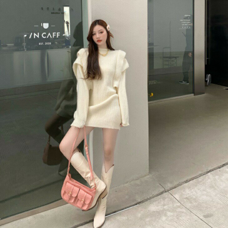 ゆったりセーターワンピ—ス ざっくりニットワンピ 清楚ワンピ 大人カジュアルワンピ きれかわワンピ 大人ファッション 大人コーデ 大人カジュアル 大人韓国コーデ アラサーファッション アラサーコーデ ママコーデ アラフォーコーデ シンプルライフ