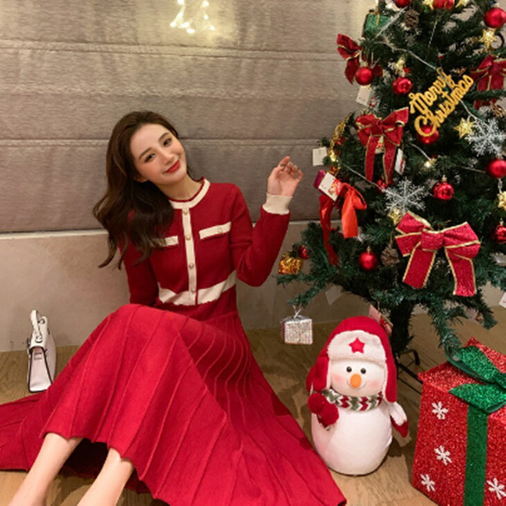 レトロニットドレスワンピース ラウンドネックワ...の紹介画像3