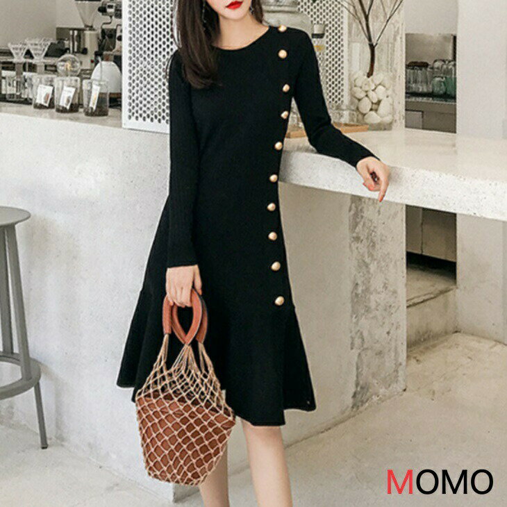 ハイウエストロングニットワンピース ラウンドネックワンピース パーティーワンピース 清楚ワンピ 大人カジュアルコーデ アラサーちゃんコーデ アラサーコーデ アラフォーコーデ シンプルコーデ 大人ファッション 大人コーデ 大人韓国コーデ ワンマイルコーデ