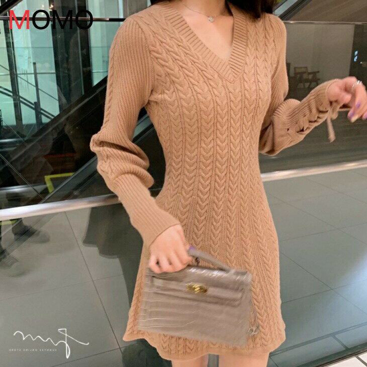 樂天商城 - ニットスリムワンピース Vネックスリムワンピ 綺麗清楚ワンピース ミドル丈ワンピース 大人カジュアルコーデ アラサーコーデ アラフォーコーデ シンプルコーデ 大人ファッション 大人コーデ 大人韓国コーデ ワンマイルコーデ ins