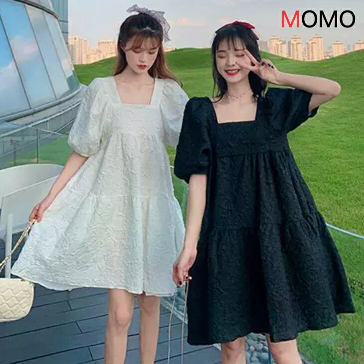 パフスリーブ ティアード Aライン ワンピース ゆるワンピ ナチュラルワンピース 大人ファッション 大人コーデ 大人カジュアル 韓国 レディース アラサーファッション アラサーコーデ ママコーデ 普段着ワンピース ナチュラルコーデ ins S～XL