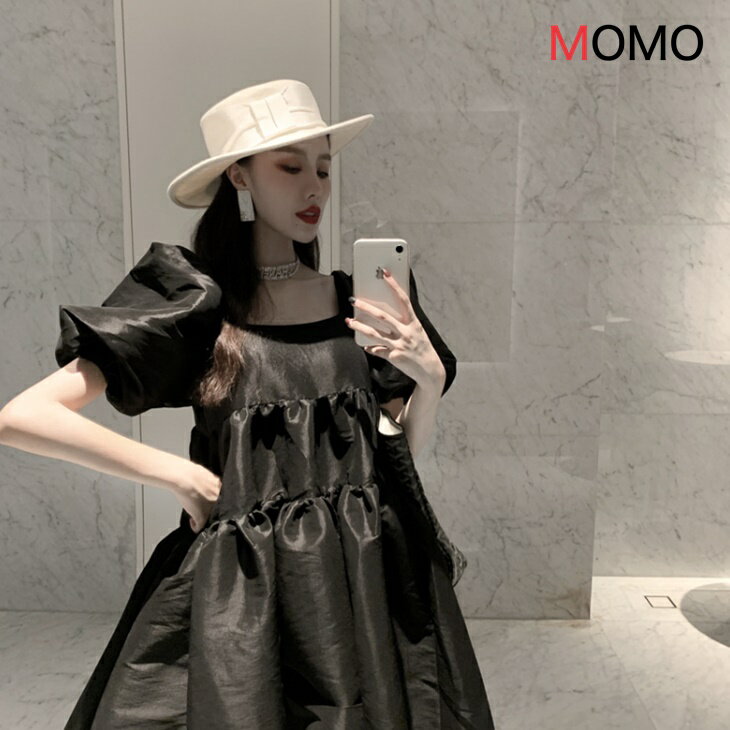 パフスリーブ Aラインハイウエストワンピース ゆるワンピ ナチュラルワンピース ドールドレス 大人ファッション 大人コーデ 大人カジュアル 韓国 レディース アラサーファッション アラサーコーデ ママコーデ 普段着ワンピース ナチュラルコーデ ins