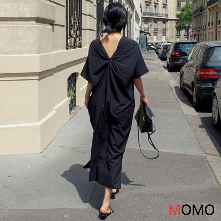 樂天商城 - バックボウ ドールワンピース ゆるワンピ ロングワンピース 爽やかワンピース ナチュラルワンピース 大人ファッション 大人コーデ 大人カジュアル 韓国 レディース アラサーファッション ins アラサーコーデ 普段着コーデ ナチュラルコーデ S〜XL