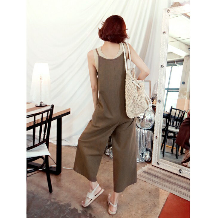 コットンリネン サスペンダーパンツ ルーズワイドレッグパンツ ジャンプスーツ 脚長ジャンプスーツ ナチュラル オールインワン サロペット 大人コーデ 大人カジュアル 韓国 レディース ins アラサーコーデ 普段着コーデ ナチュラルコーデ S〜XL
