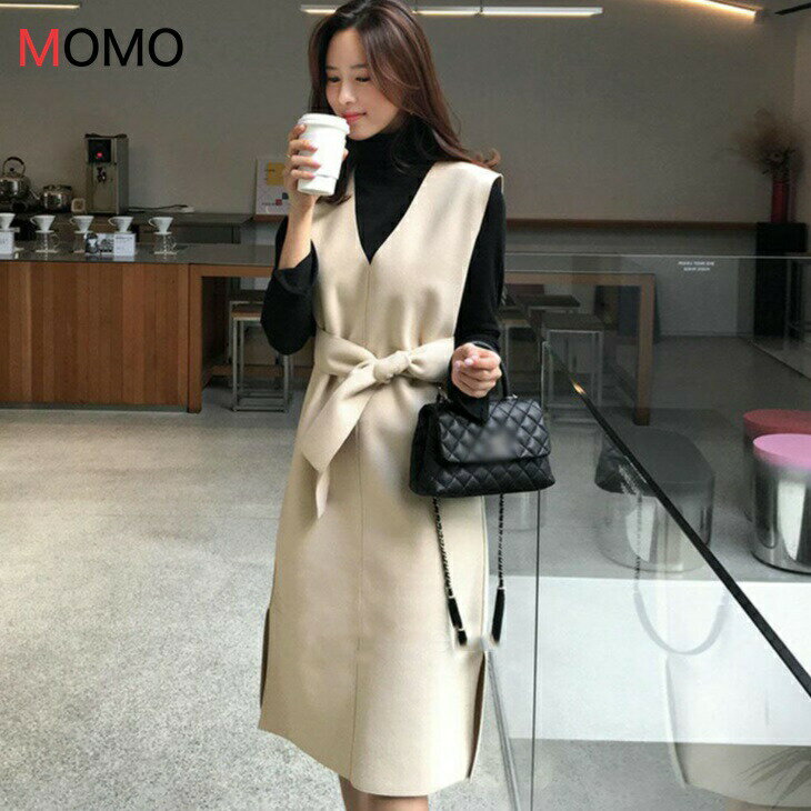 Vネックノースリーブワンピース ウールナチュラルワンピース さわやかワンピ 普段着ワンピ 清楚ワンピ シンプルワンピ 大人カジュアル 大人ファッション 大人コーデ アラサーファッション アラサーコーデ アラフォーコーデ アラフィフコーデ 大人韓国コーデのサムネイル