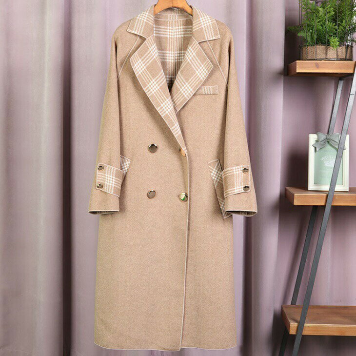 樂天商城 - ダブルコート チェック柄カラーコート 秋冬コート アウターコート チェック柄コート カジュアルコート 秋冬 大人 長袖 ロング きれいめ カジュアル トレンチ風コート Aライン 無地 アラサーファッション アラサーコーデ