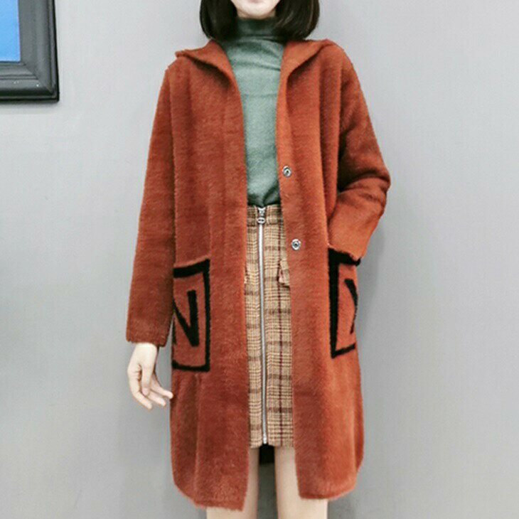 ファーコート秋冬フード付きミンク風...