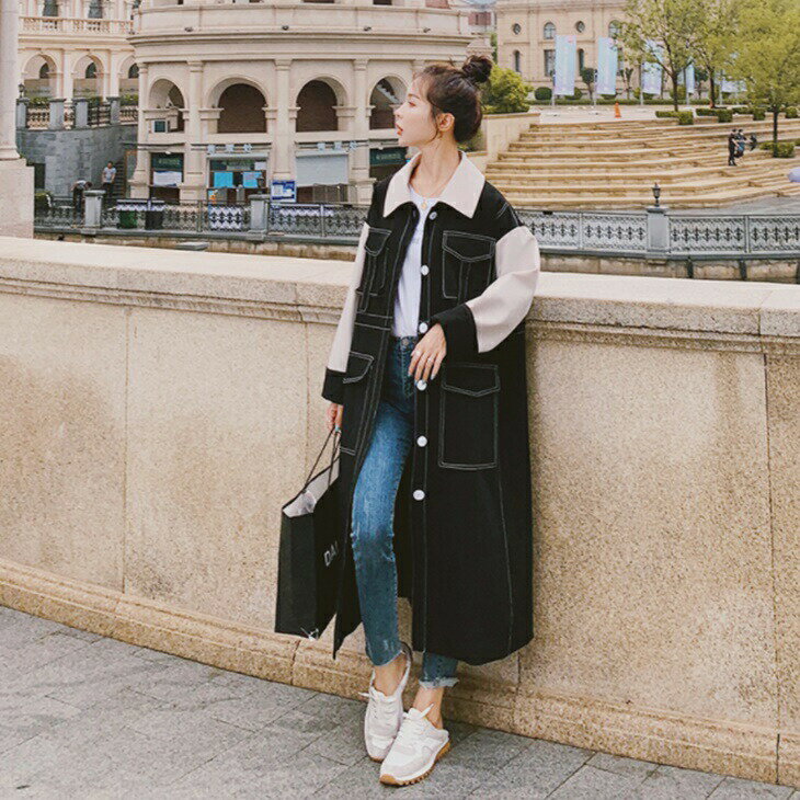 樂天商城 - 袖ツートンカラーコート 被らないコート 秋冬ミドル丈コート シンプル あったかアウター 大人コート 大人ファッション 大人コーデ 気軽なアウター ワンマイルコーデ アラサーファッション アラサーコーデ ママファッション ママコーデ 韓国ファッション