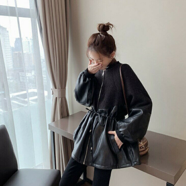 樂天商城 - レザー調ジャケットコート 切り返しレザー調ジャケット 温かコート 秋冬コート ミドルコート アウター 大人カジュアル 大人コーデ アラサーファッション アラサーコーデ アラサーママ アラフォーコーデ アラフォーファッション 韓国コーデ ins