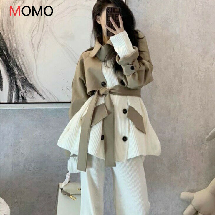 秋冬セットアップ ニットフェイクアウター＋ニットパンツ ツーピース アウターミドルコート ジャケットコートパンツ 大人カジュアル アラサーちゃん アラサーコーデ アラフォーコーデ シンプルコーデ 大人ファッション 大人コーデ 大人韓国コーデ insのサムネイル