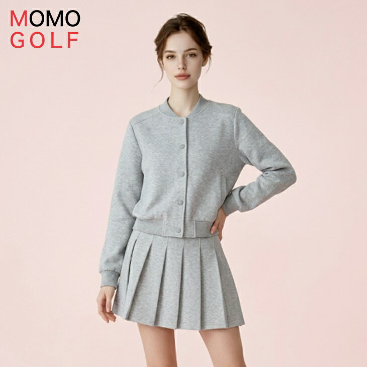 大きめサイズの レディスゴルフウエア ジャケット プリーツスカート セットアップ ツーピース シンプル ゴルフウエア 大人カジュアル アラサーちゃん アラサーコーデ アラフォーコーデ シンプルコーデ 大人ファッション 大人コーデ 大人韓国コーデ インポート ゴルフウエア