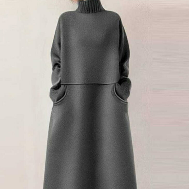 ニット ハイネック ワンピースセーター風 ロングコートAライン ワンピース コート スマートライン 大人ファッション 大人コーデ 大人カジュアル 大人韓国コーデ アラサーファッション アラサーコーデ アラフォーコーデ シンプルコーデ