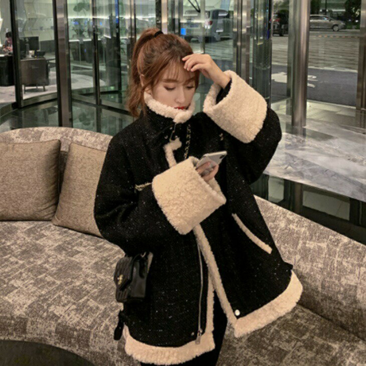 樂天商城 - ラムウールファージャケット ライダー風 ショート丈 秋冬ジャケット 大人ファッション 大人コーデ 大人カジュアル 大人ガーリー 大人韓国コーデ アラサーファッション アラサーコーデ ママコーデ アラフォーコーデ アラフォーファッション ナチュラルコーデ