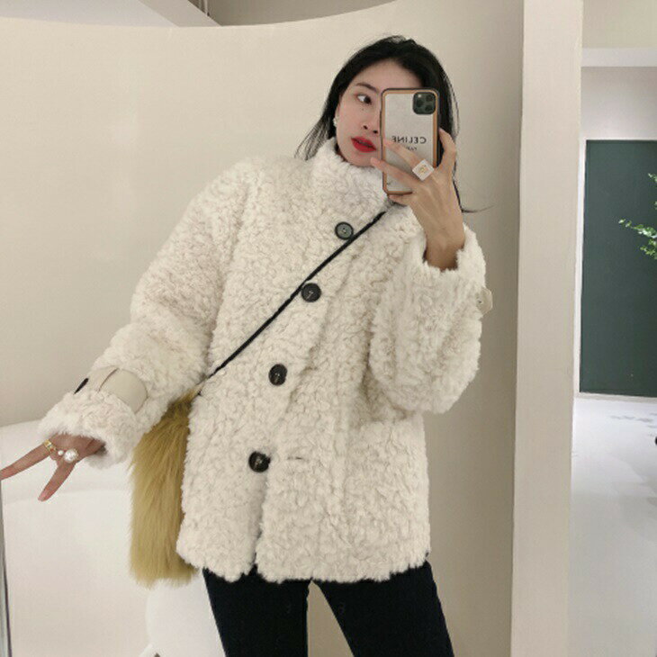 樂天商城 - ラムウールルーズコート もこもこカジュアルジャケット あったかボアコート 秋冬ジャケット 大人ファッション 大人コーデ 大人カジュアル 大人ガーリー 大人韓国コーデ アラサーファッション アラサーコーデ ママコーデ アラフォーコーデ アラフォーナチュラル