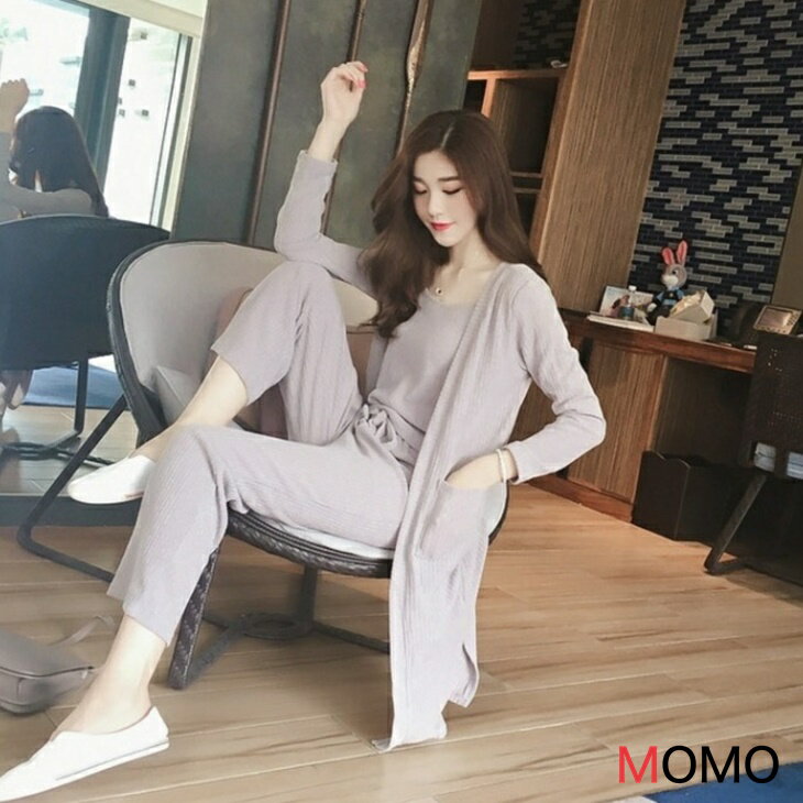 薄手ニット3点セット セットアップ スリーピース ロングカーディガンニットパンツ キャミソール ルームウエア レディース ゆったり ふんわりス リーピース ゆったり普段着 部屋着 大人コーデ 大人カジュアル 韓国 レディース アラサーコーデ S～3XL