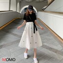 サマーセットアップ 半袖ブラックシャツ+ドットフレアスカート ミドル丈ツーピース 清楚セットアップ お出かけ シンプル 大人カジュアル 大人ファッション 大人コ...
