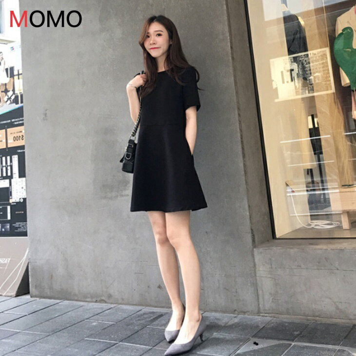 樂天商城 - シンプル ブラック ワンピース 半袖 スリム 着痩せ 清楚ワンピース お出かけワンピース シンプルワンピース 大人カジュアル 大人ファッション 大人コーデ アラサーファッション アラサーコーデ アラフォーコーデ 大人韓国コーデ