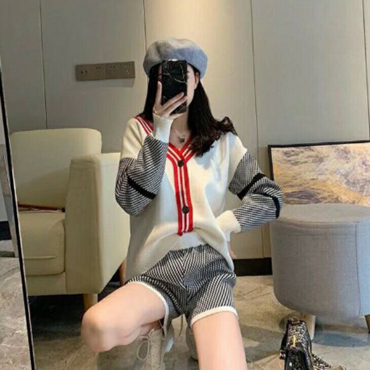 カーディガン パンツ セットアップ 2ピース お洒落セットアップ ニットセットアップ カーディガン ショートパンツ お出かけ用 部屋着用 韓国コーデ 韓国ファッション アラサーコーデ アラサーファッション
