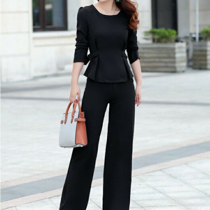樂天商城 - カジュアルパンツスーツ ワイドパンツセットアップ ラフスーツ 秋スーツ レディース Uネック パンツスーツ 普段着スーツ リクルートスーツ ワンマイルスーツ レディーススーツ ストレッチ ストレート ins 通勤 女性 おしゃれ 大人ファッション 大人