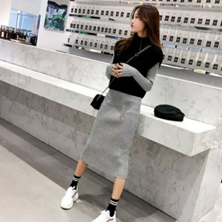 樂天商城 - 【上下セット】ニットワンピース＋ニットベスト セットアップ カジュアルツーピース 通勤コーデ 楽ちんコーデ 温かセットアップ 大人カジュアル 大人コーデ アラサーアラフォーコーデ 大人韓国ファッション 大人韓国コーデ ワンマイルコーデ