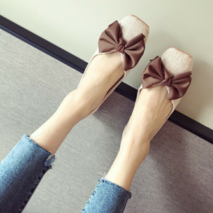 ちょう結びスクエアトゥフラットパンプス フラッ...の紹介画像2