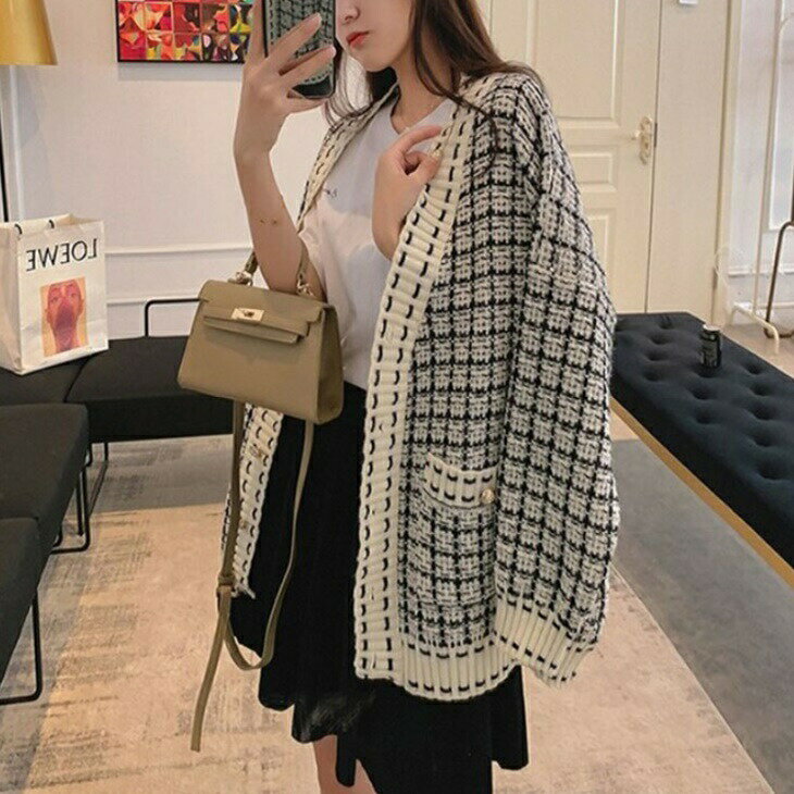 Three-Quarter Knit - ニットカーディガン ツイードセーター シンプルニット 羽織りニット 温かトップス 大人トップス 大人ファッション 大人コーデ 気軽ニット ワンマイルコーデ アラサーファッション アラサーコーデ ママファッション ママコーデ 韓国ins