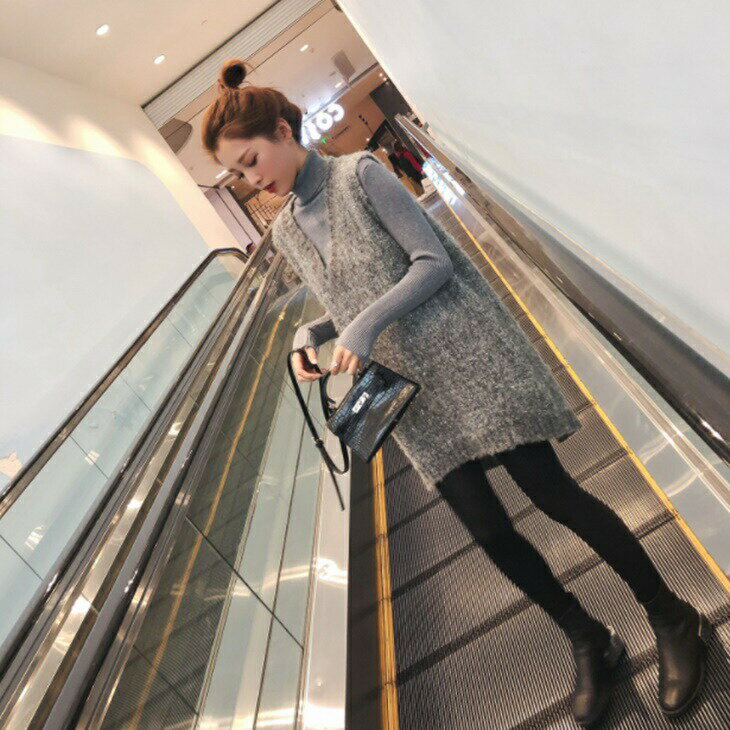 Turtleneck - 【セット】ハイネックニット＋ロングベストセーター 秋冬コーデ 大人カジュアル 大人ファッション 大人コーデ アラフォーコーデ アラフォーファッション アラサーファッション アラサーコーデ ママコーデ 韓国コーデ 韓国ファッション 大人韓国コーデ ins