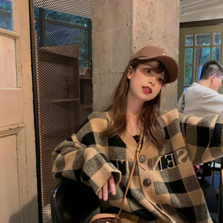 樂天商城 - チェック柄セーター ニットセーター カーディガンセーター 秋冬ニット 大人ニット 大人カジュアル 大人コーデ アラサーコーデ アラサーファッション アラフォーコーデ アラフォーファッション ママコーデ ママファッション 韓国コーデ ins