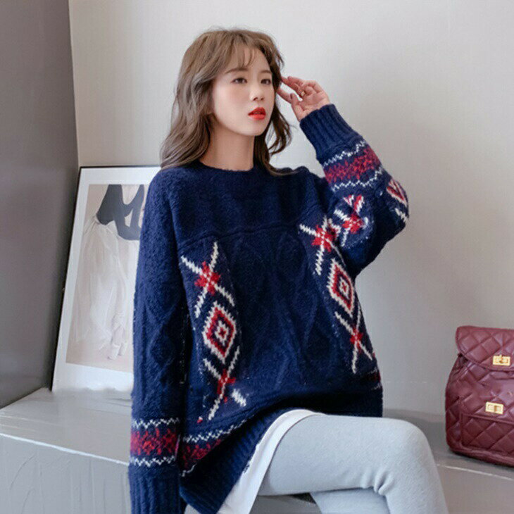 樂天商城 - ラウンドネックセーター プルオーバーセーター ニットジャガードセーター 大人カジュアル 大人ファッション 大人コーデ アラサーファッション アラサーコーデ ママコーデ ママファッション アラフォーコーデ アラフォーファッション 大人韓国コーデ ins