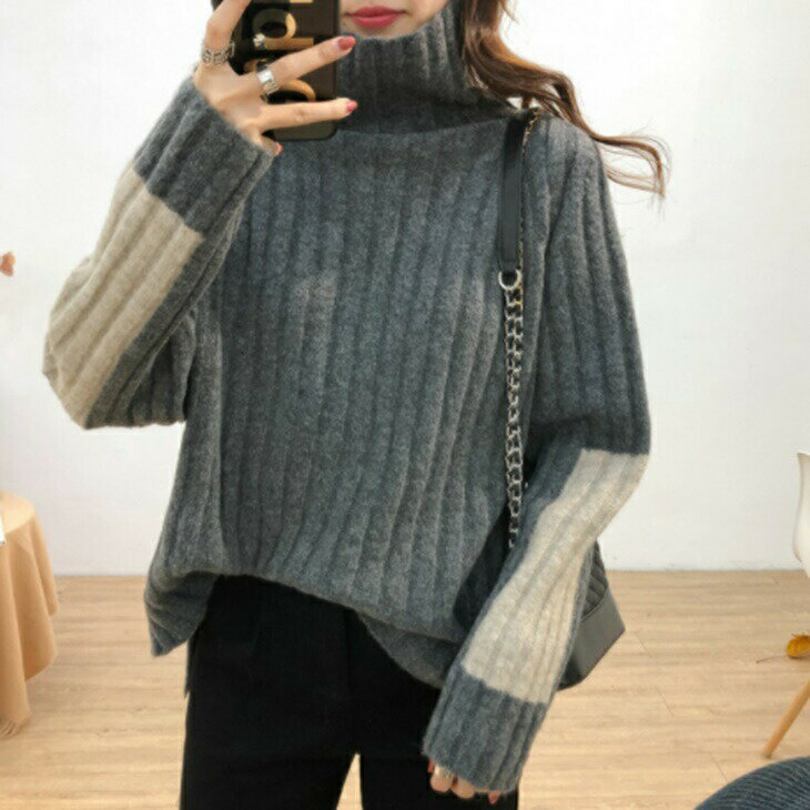 樂天商城 - ハイネックルーズニット プルオーバーセーター 秋冬ニット 大人ニット 大人カジュアル 大人ガーリー 大人韓国コーデ 大人コーデ 大人可愛い アラサーファッション アラサーコーデ ママコーデ アラフォーコーデ シンプルコーデ シンプルライフ ins