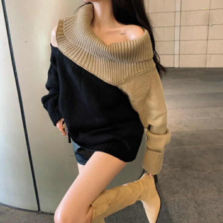 樂天商城 - ツートン柄ニット ざっくりルーズセーター プルオーバーニットセーター 大人カジュアル 大人ガーリー 大人韓国コーデ 大人コーデ 大人可愛い アラサーファッション アラサーコーデ ママコーデ アラフォーコーデ シンプルコーデ シンプルライフコーデ ins