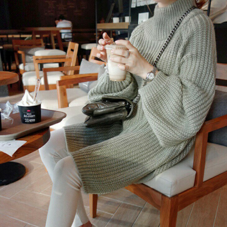 ハイネック ロングテール セーター ドロップショルダー ボリューム袖 リブセーター バルーンスリーブ ニット トップス ジャケット 長袖 上品カジュアル シンプル カジュアル 上品 レディース お出かけ ins デート 韓国 トレンド ママ ガール
