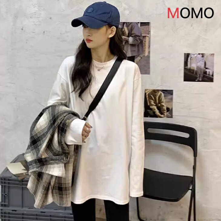 樂天商城 - トレーナー 薄手 スリット ロングT tシャツ ゆるシルエット 長袖 カットソー シャツ トップス セーター 上品カジュアル シンプル カジュアル 大人 上品 レディース お出かけ オフィス OL ins デート 韓国 トレンド ママ ガール