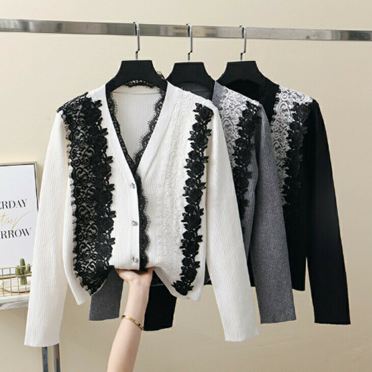 樂天商城 - カーディガン レース付きカーディガン フリル　カーデ 袖コンシャス　袖リブ　カーディガン　羽織り　大人　お洒落　ニットカーディガンナチュラル エレガント 大人可愛い 秋 冬 30代 40代 50代 60代 大人 kawaii 可愛い 洋服 大人可愛い