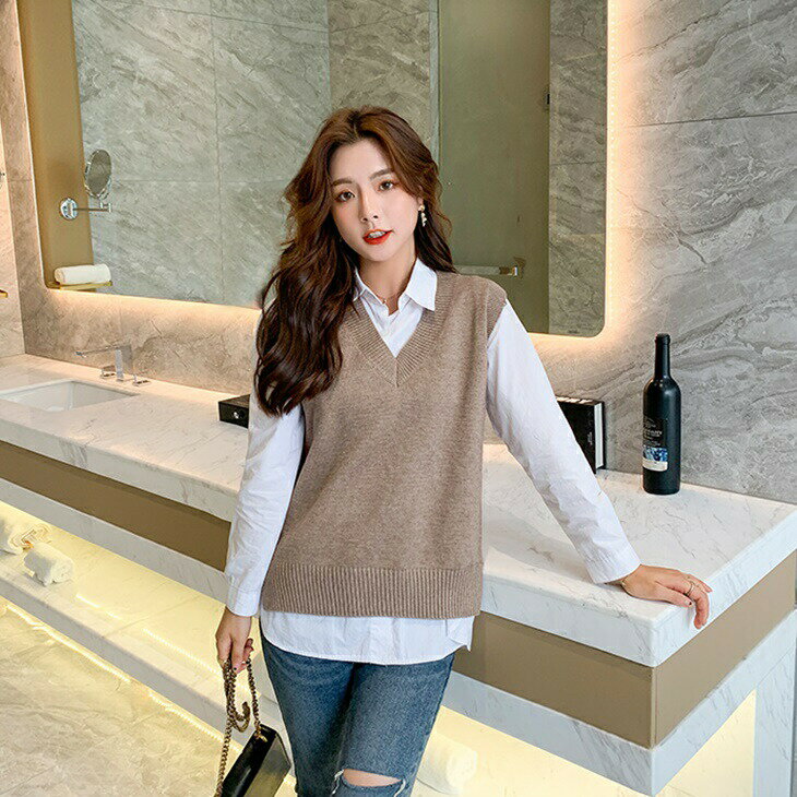 樂天商城 - 秋 春 ベスト ニットベストベスト レディース ニットベスト Vネック チョッキ ジレ カジュアル プルオーバーベスト シンプル ニット 薄手 トップス インナーベスト オフィス 通勤 おしゃれベスト 韓国ファッション 観光コーデ アラサーファッション