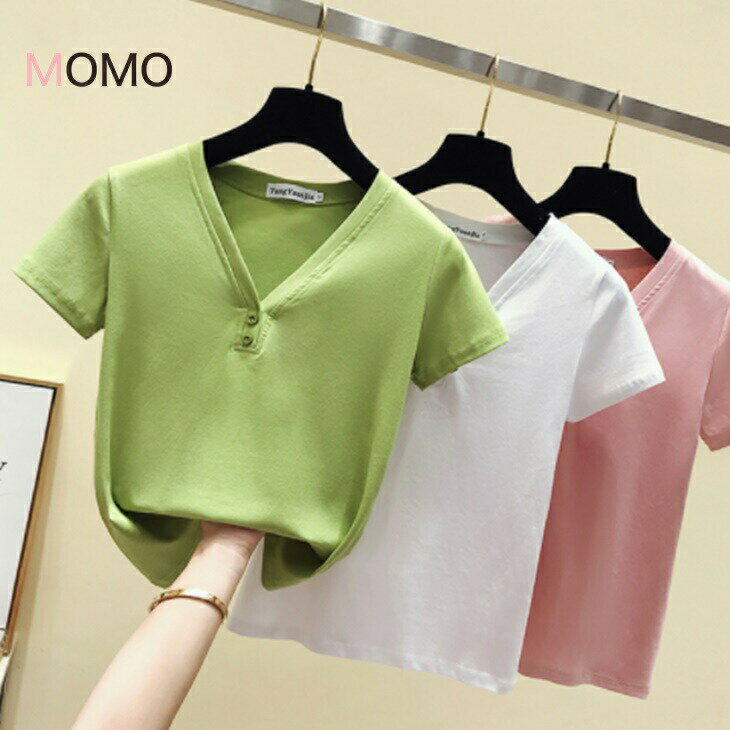 樂天商城 - ピュアコットン半袖VネックTシャツ 被らないTシャツ 普段着お洒落シャツ 大人ファッション 大人コーデ 大人カジュアル 大人韓国コーデ アラサーファッション アラサーコーデ ママコーデ 綺麗めコーデ シンプルコーデ シンプルライフコーデ