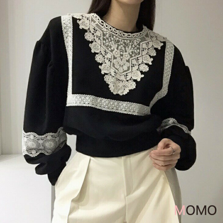 樂天商城 - レース調ランタンスリーブニット 大人かっこいいシンプルニット モード風ナチュラルニット かっこいい綺麗めセーター シンプルコーデ 大人カジュアル 大人ファッション 大人コーデ アラサーファッション アラサーコーデ 大人韓国コーデ 江南コーデ